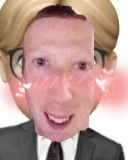 laurey memoji but mark Zuckerberg is ontop of it blushing